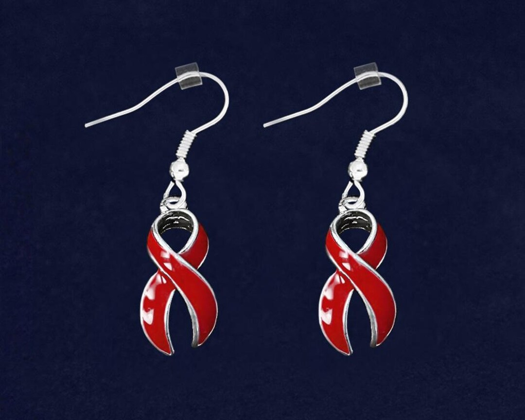Red Ribbon AIDS HIV Awareness Ribbon Hanging Earrings for Awareness and