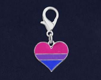 Bisexual Pride Heart Hanging Charms for Dog Collars, Purses, Back Packs - Fundraising, Gift Giving - Bulk Quantities Available