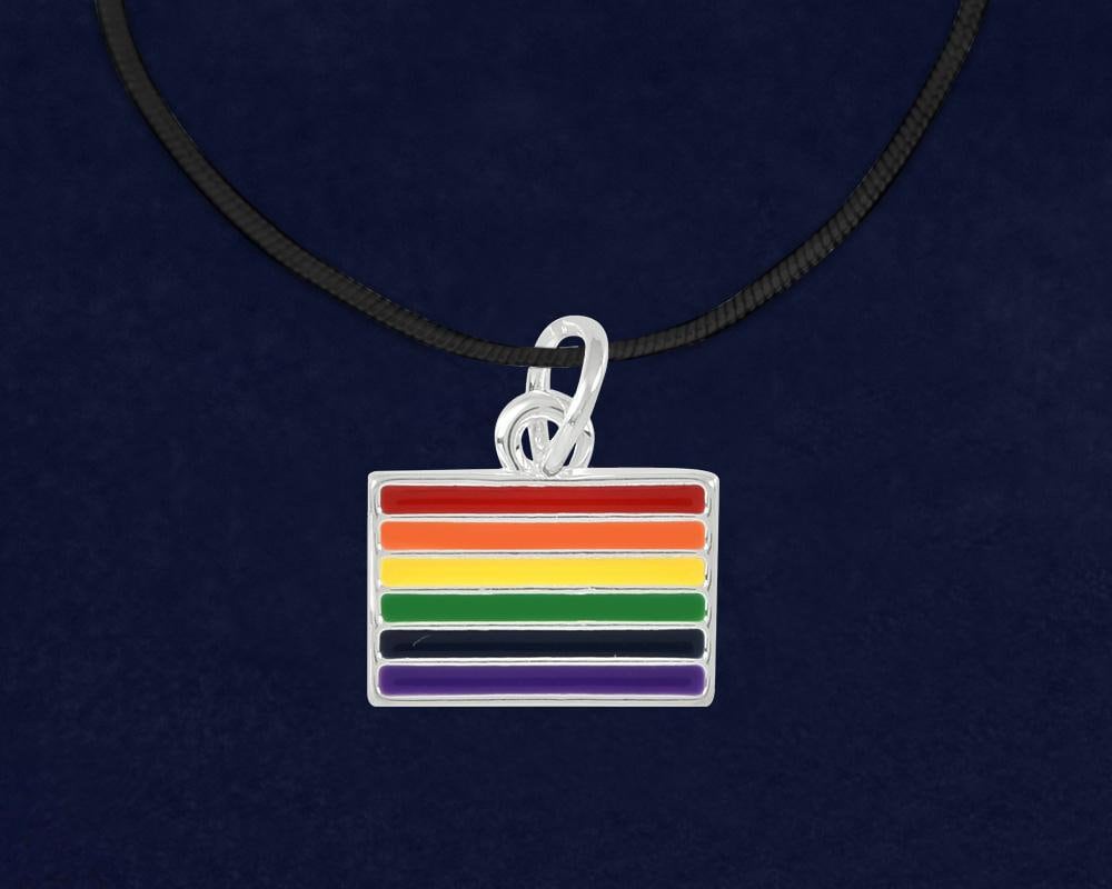 Rainbow Pride Rectangle LGBTQ Black Cord Necklaces - Etsy