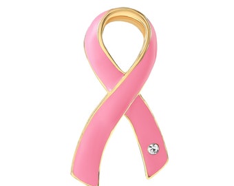 Large Pink Ribbon Breast Cancer Awareness Pins with Crystals for Breast Cancer Awareness, Fundraising, Gift Giving - Bulk Quantities