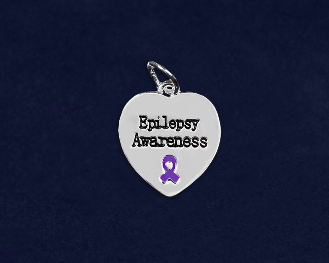 Epilepsy Awareness Heart Charms Purple Ribbon Epilepsy Ribbon Etsy