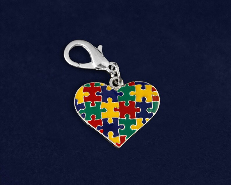 Autism Puzzle Piece Multicolored Heart Hanging Charm | Etsy
