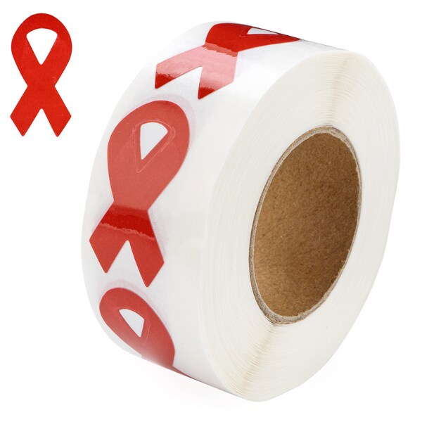 250 Small Red Ribbon Stickers for AIDS, HIV, Red Ribbon Week, Heart Awareness and Drug and Alcohol Prevention (250 Stickers/Roll)