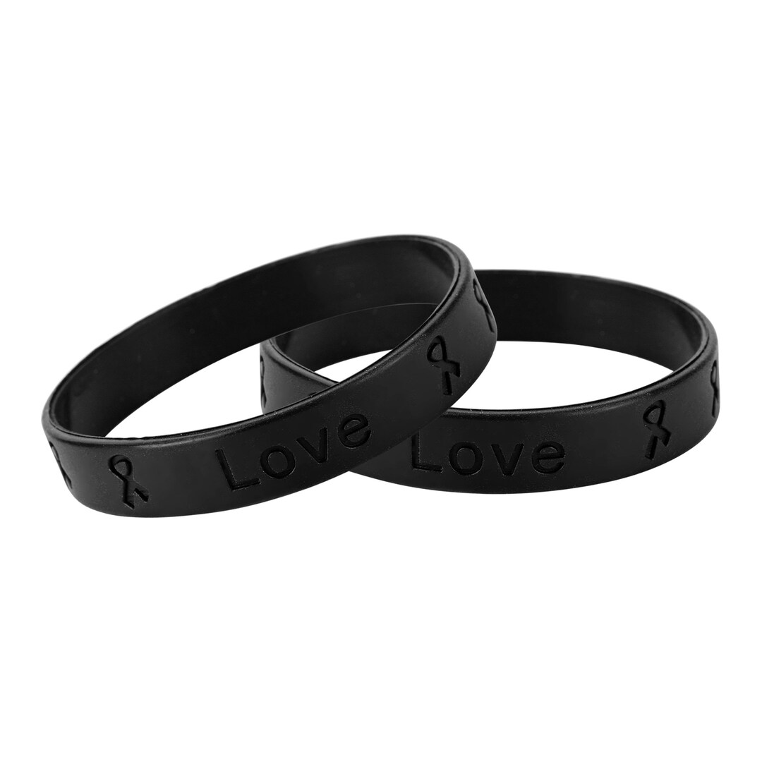 Adult Black Silicone Bracelet Wristbands for Melanoma, Skin Cancer, POW