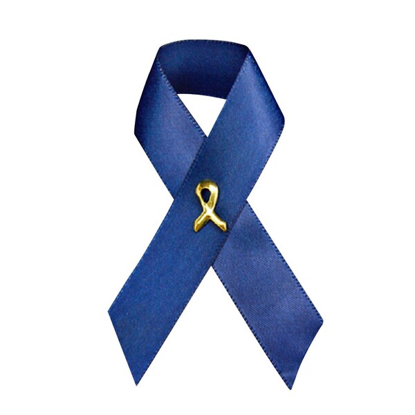 Satin Dark Blue Awareness Ribbon Pins for Colon Cancer, Child Abuse, Huntington's Disease, Human Trafficking - Bulk Quantities Available