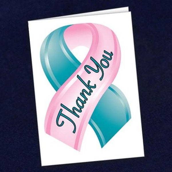 Small Pink & Teal Ribbon Thank You Cards