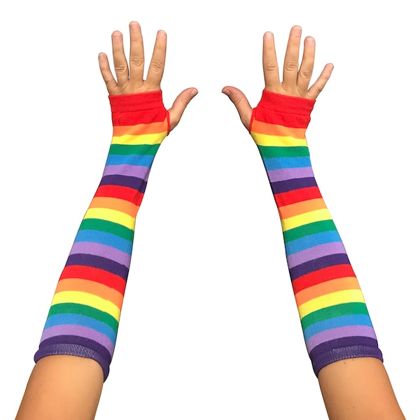 Rainbow Pride Fingerless Elbow Length Gloves - Rainbow Long Gloves - Fingerless Gloves for Gay Pride - Bulk Quantities Available