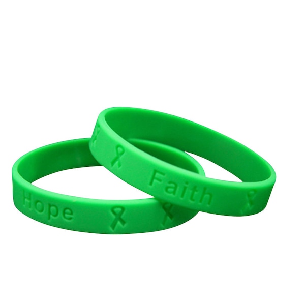 Green Silicone Bracelet Wristbands for Mental Health, Bipolar, Liver Cancer, Organ Transplant Awareness, Fundraising - Bulk Quantities