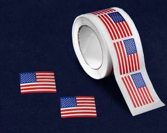 250 Small American Flag Stickers, Rectangle USA American Flag Stickers (250 Stickers per Roll)