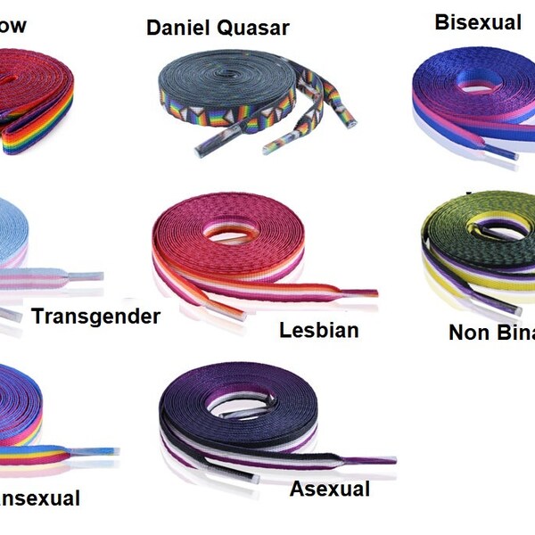 Gay Pride Shoelaces (Various Sexualities) - Rainbow, Quasar, Bisexual, Transgender, Asexual, Pansexual, Non Binary Laces - Bulk Quantities