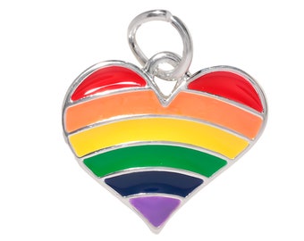 Rainbow Heart Gay Pride Charms, Gay Pride Rainbow Flag Heart Charms LGBTQ Jewelry Making - Bulk Quantities Available