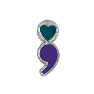 Semicolon Shaped Suicide Prevention & Awareness Lapel Pins for Fundraising, Giveaways, Events  - Wholesale Bulk Quantities Available