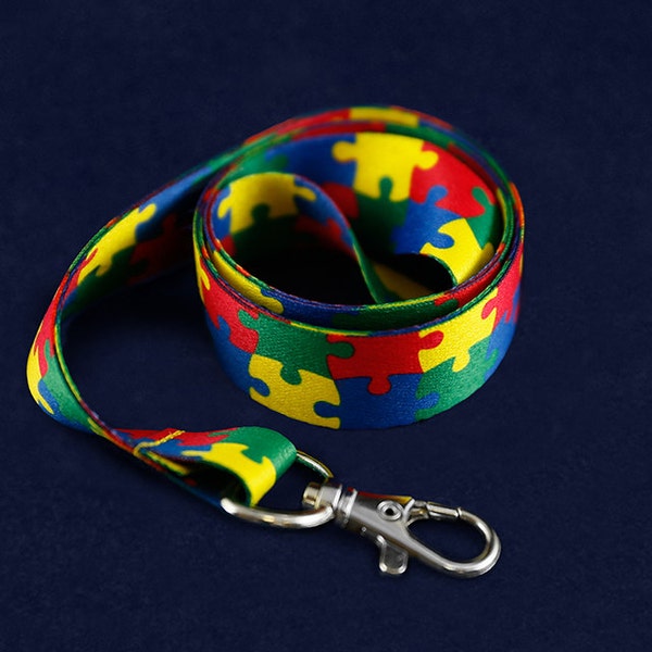 Autism Awareness Puzzle Piece Lanyard Badge Holders for Fundraising, Walks, Events, Teachers, Gift Giving  - Bulk Quantities Available