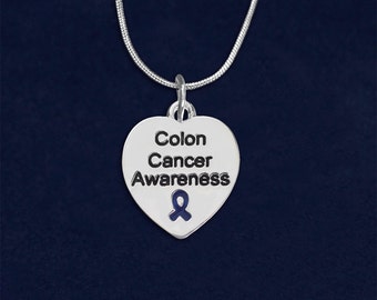 Colon Cancer Awareness Heart Necklaces - Available in Bulk Quantities