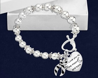 Zebra Print Ribbon Zurück zu den Mond-Bewusstseins-Charm-Armbändern für seltene Krankheit, Ehlers-Danlos-System (EDS)