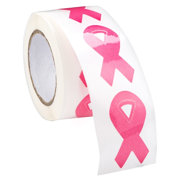 250 Large Pink Ribbon Shaped Stickers for Breast Cancer Awareness, Perfect for Events, Breast Cancer Awareness Month - 250 Stickers/Roll