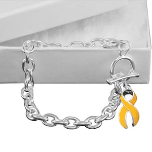 Gold Ribbon Chunky Charm Bracelets for Childhood Cancer, Fundraising, Gift Giving - Bulk Quantities Available