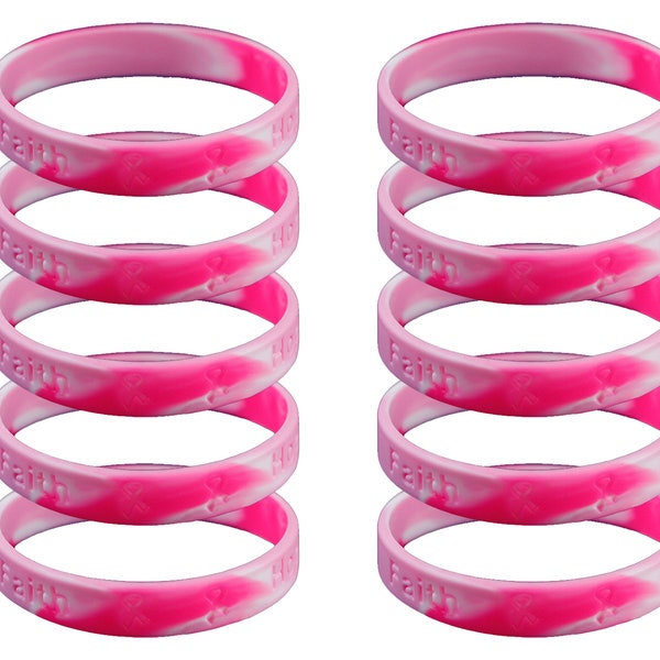 Pink Camouflage Silicone Bracelet Wristbands for Breast Cancer Awareness, Fundraising, Giveaways, Gift Giving - Bulk Quantities Available