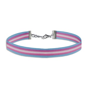 Transgender Flag Striped Choker Necklace with Extender Perfect for Gay PRIDE Parades & Events, Gift Giving - Bulk Quantities Available