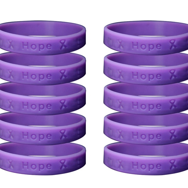 Purple Silicone Bracelet Wristbands for Pancreatic Cancer, Alzheimers, Lupus, Domestic Violence Awareness, Fundraising - Bulk Quantities