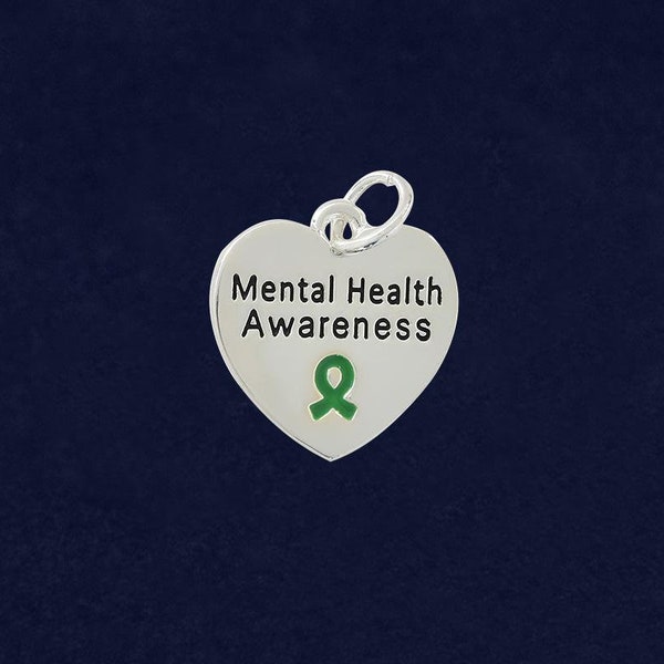 Mental Health Awareness Heart Charms for Jewelry Making, Fundraising, Gift Giving - Bulk Quantities Available