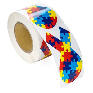 250 Large Autism Awareness Ribbon Stickers, Autism Puzzle Ribbon Shaped Stickers 250 Stickers image 3