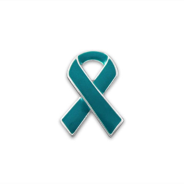 Teal Ribbon Awareness Pins for Ovarian Cancer, PTSD, Rape Awareness, Fundraising, Gift Giving - Bulk Quantities Available