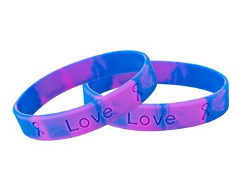 Blue & Purple Silicone Bracelet Wristbands For Pediatric Stroke, Rheumatoid/Juvenile Arthritis, Awareness, Fundraising - Bulk Quantities