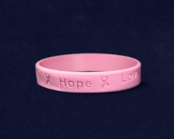 Breast Cancer Pink Ribbon & Heart Charm Inspirational Bracelet, Stretching
