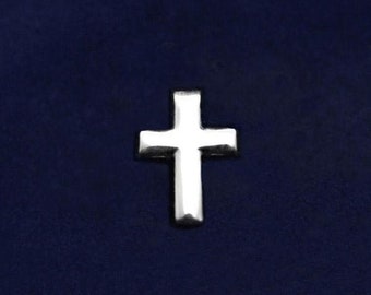 Inexpensive Small Silver Cross Lapel Pins for Confirmation, Communion, Church Fundraising, Military Gift Giving - Bulk Quantities Available