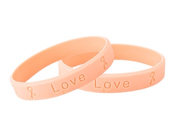 Adult Peach Silicone Bracelet Wristbands for Uterine and Endometrial Cancer Awareness, Gifts and Fundraising -Bulk Quantities Available