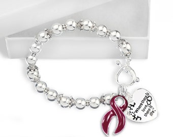 Burgundy Ribbon Where There is Love Bracelets for Multiple Myeloma, Sickle Cell Awareness, Fundraising, Gift Giving - Bulk Quantities