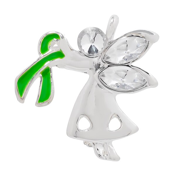 Angel By My Side Green Ribbon Pins for Mental Health, Bipolar Disorder, Organ Transplant, Liver Cancer, Glaucoma - Bulk Quantities Available