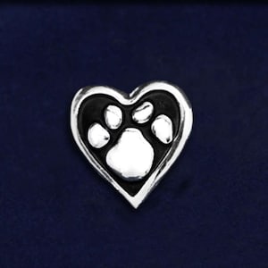 Paw Print Heart Tac Pins for Animal Rescue Fundraising, Animal Lovers Gift, Dog/Cat Rescue Awareness - Bulk Quantities Available