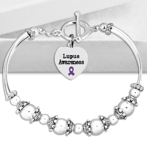 Lupus Awareness Partial Beaded Bracelets, Purple Ribbon Lupus Bracelets for Gift Giving, Fundraising - Bulk Quantities Available