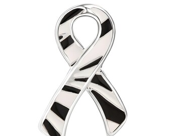 Large Flat Zebra Print Ribbon Pins for Ehlers-Danlos Syndrome, Neuroendocrine Cancer Awareness, Fundraising, Gift- Bulk Quantities Available