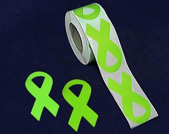 250 Large Lime Green Ribbon Stickers for Lyme Disease, Non Hodgkin's Lymphoma, Lymphoma, Muscular Dystrophy Awareness