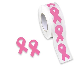 250 Small Pink Ribbon Shaped Stickers for Breast Cancer Awareness - 250 Stickers/Roll