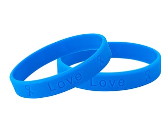 Adult Colon Cancer Awareness Silicone Bracelet Wristbands, Blue Silicone Bracelets for Colon Cancer Awareness Fundraising - Bulk Quantities