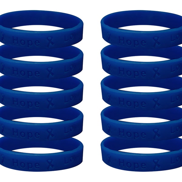 Child Dark Blue Silicone Bracelet Wristbands for Colon Cancer, Child Abuse, Huntingtons, Rectal Cancer Awareness - Bulk Quantities Available