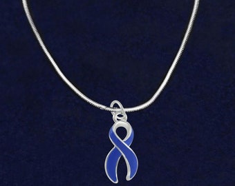Large Dk Blue Ribbon Necklace