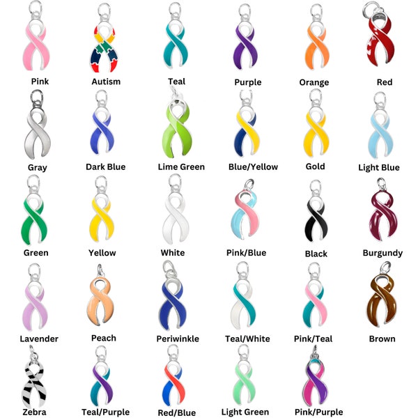 Awareness Ribbon Charms (Pick Your Color), Disease Awareness Charms, Cancer and Cause Charms, Awareness Jewelry Making - Bulk Quantities