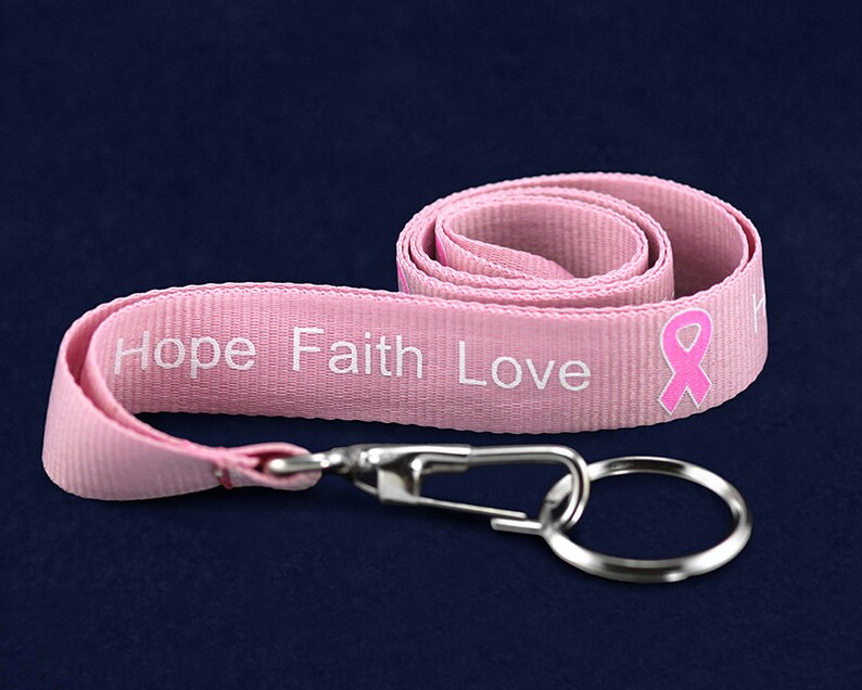 Pink Ribbon Hope Faith Love Lanyard Badge Holders for Breast Etsy