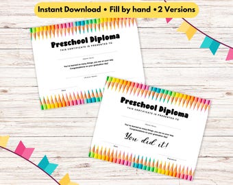 Preschool Diploma Printable, DIY Instant Download Printable PDF, Preschool Graduation, Preschool Graduate, Preschool Keepsake, Child Award