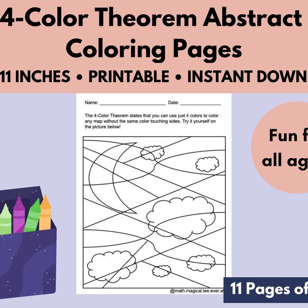 Math 4-Color Theorem, Educational Fun Abstract Coloring Pages