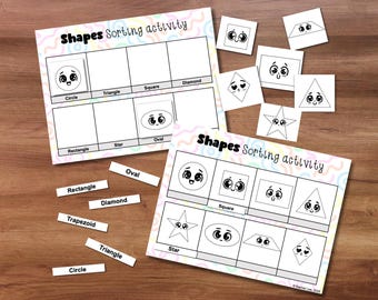 Shapes Sorting Activity|Printable Shapes Game|Printable Sorting Activity|Homeschool Resource|Toddler Busy Book|Montessori Preschool
