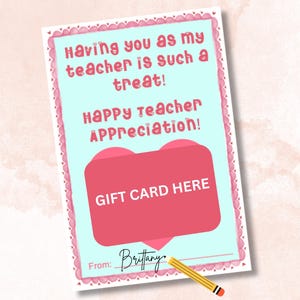 Porte-carte cadeau enseignant, Porte-carte cadeau appréciation enseignant imprimable, Cadeau enseignant de garderie, Cadeau vous êtes apprécié