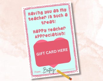 Teacher Gift Card Holder, Printable Teacher Appreciation Gift Card Holder, Daycare Teacher Gift, You Are Appreciated Gift