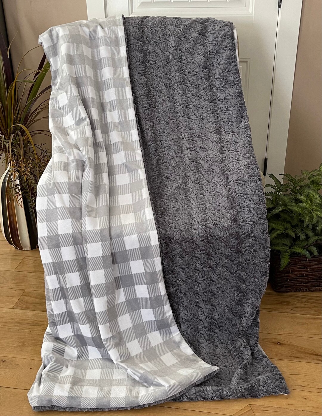 Photo inspiration: Gray And White Blanket Fort Artsy Reference: Luxury Buffalo Check Gray White Paloma Smoke Adult Extra Large