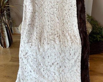 Luxury Snowy Owl Natural & Hide Chocolate Adult Extra Large Double Sided Plush Minky Throw/Blanket